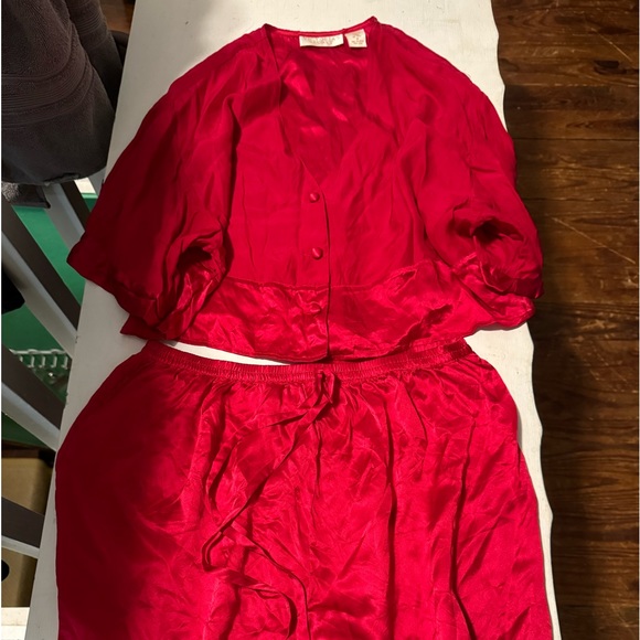 100% silk red pajama set, Victoria’s Secret, size medium top and small shorts